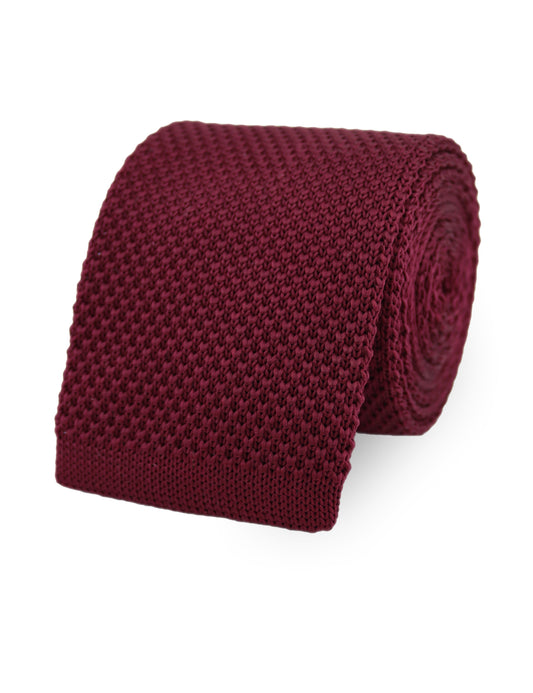 100% Polyester Square End Knitted Tie - Burgundy Red