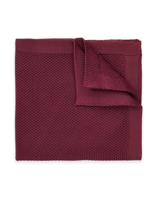 100% Polyester Knitted Pocket Square - Burgundy Red