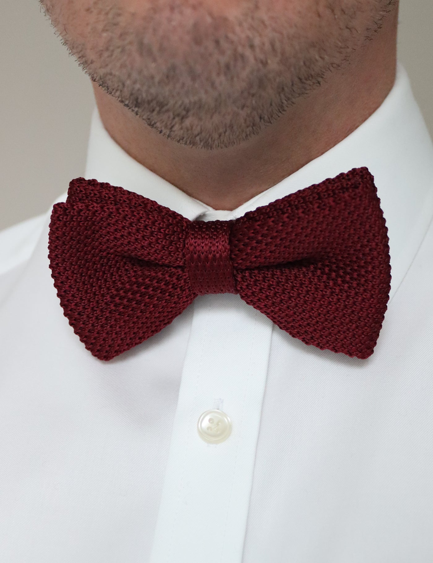 100% Polyester Knitted Bow Tie - Wine Red