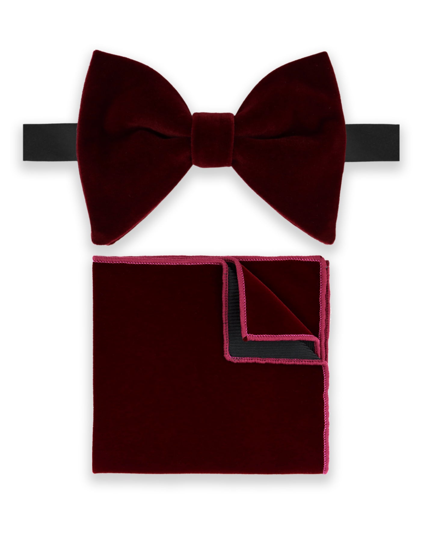 100% Velvet Oversized Bow Tie - Burgundy Red