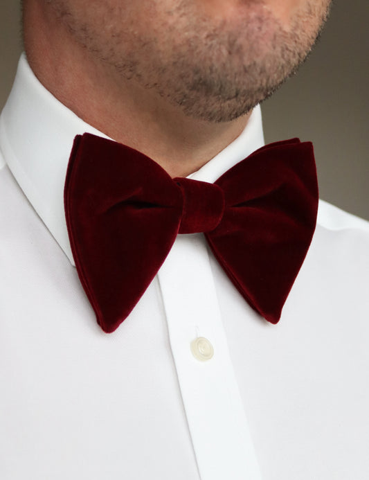 100% Velvet Oversized Bow Tie - Burgundy Red