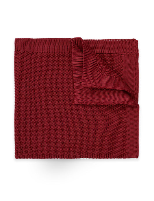 100% Polyester Knitted Pocket Square - Burgundy Red