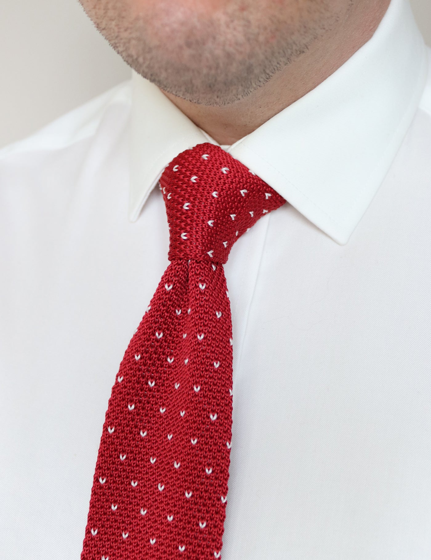 100% Polyester Square End Knitted Tie With Dots - Burgundy Red