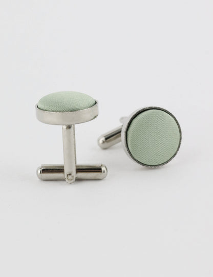 Woven Fabric Faced Cufflinks - Sage Green