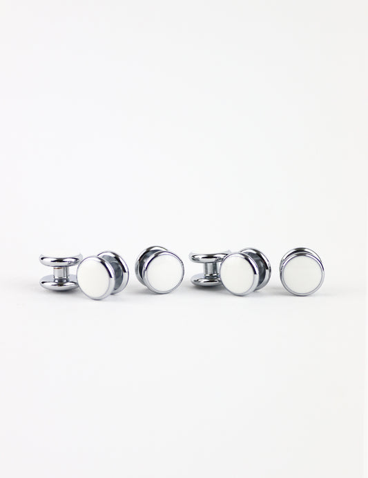 Cufflinks - White & Silver Studs