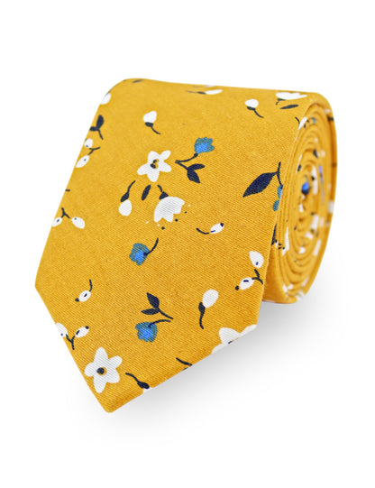 100% Cotton Floral Print Tie - Yellow & Blue