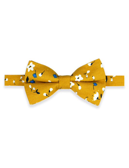 100% Cotton Floral Print Bow Tie - Yellow & Blue