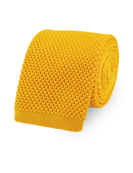 100% Polyester Square End Knitted Tie - Mustard Yellow