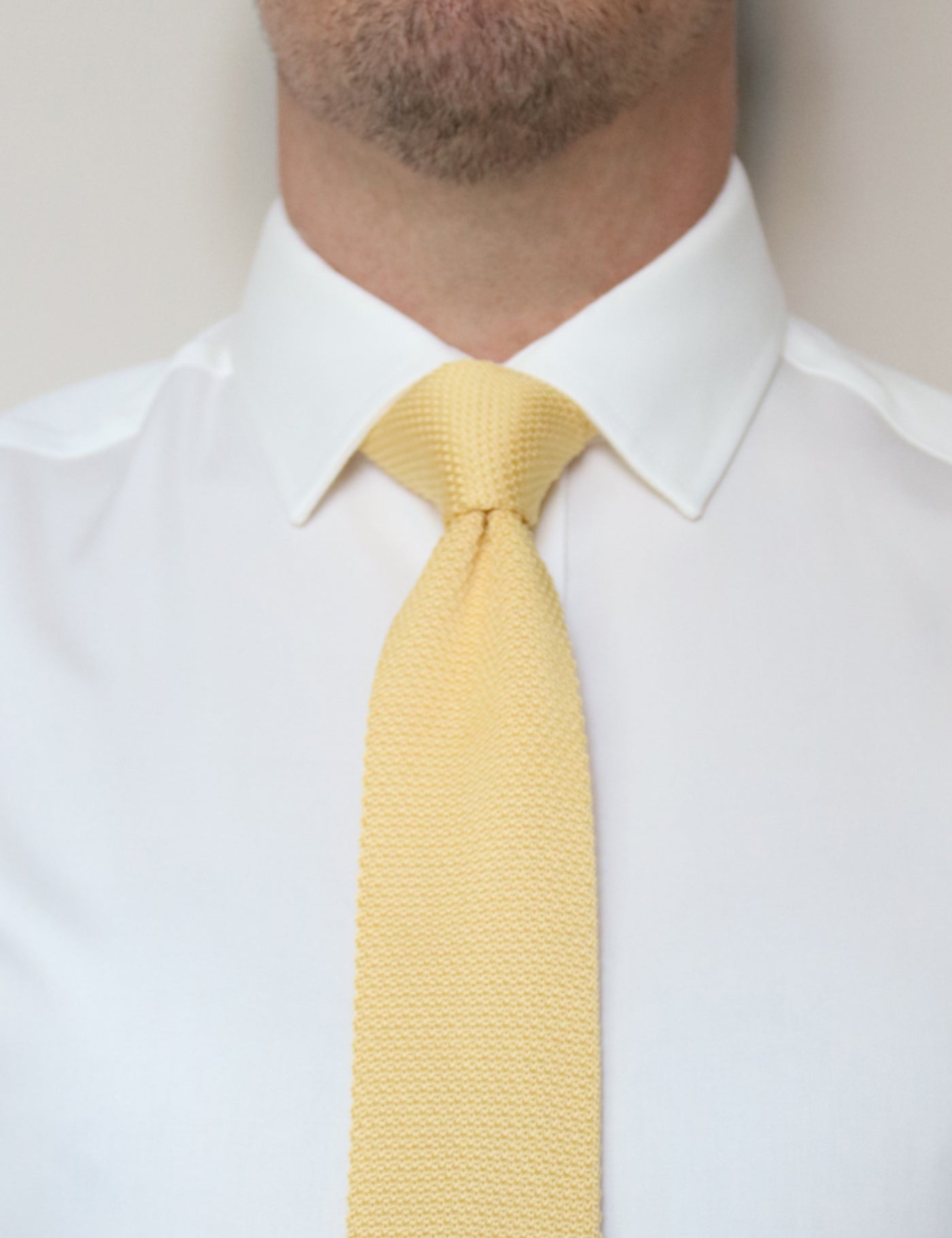 100% Polyester Square End Knitted Tie - Pastel Yellow