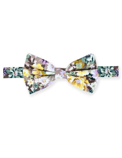 100% Cotton Floral Print Self-Tie Bow Tie - Brown & Yellow