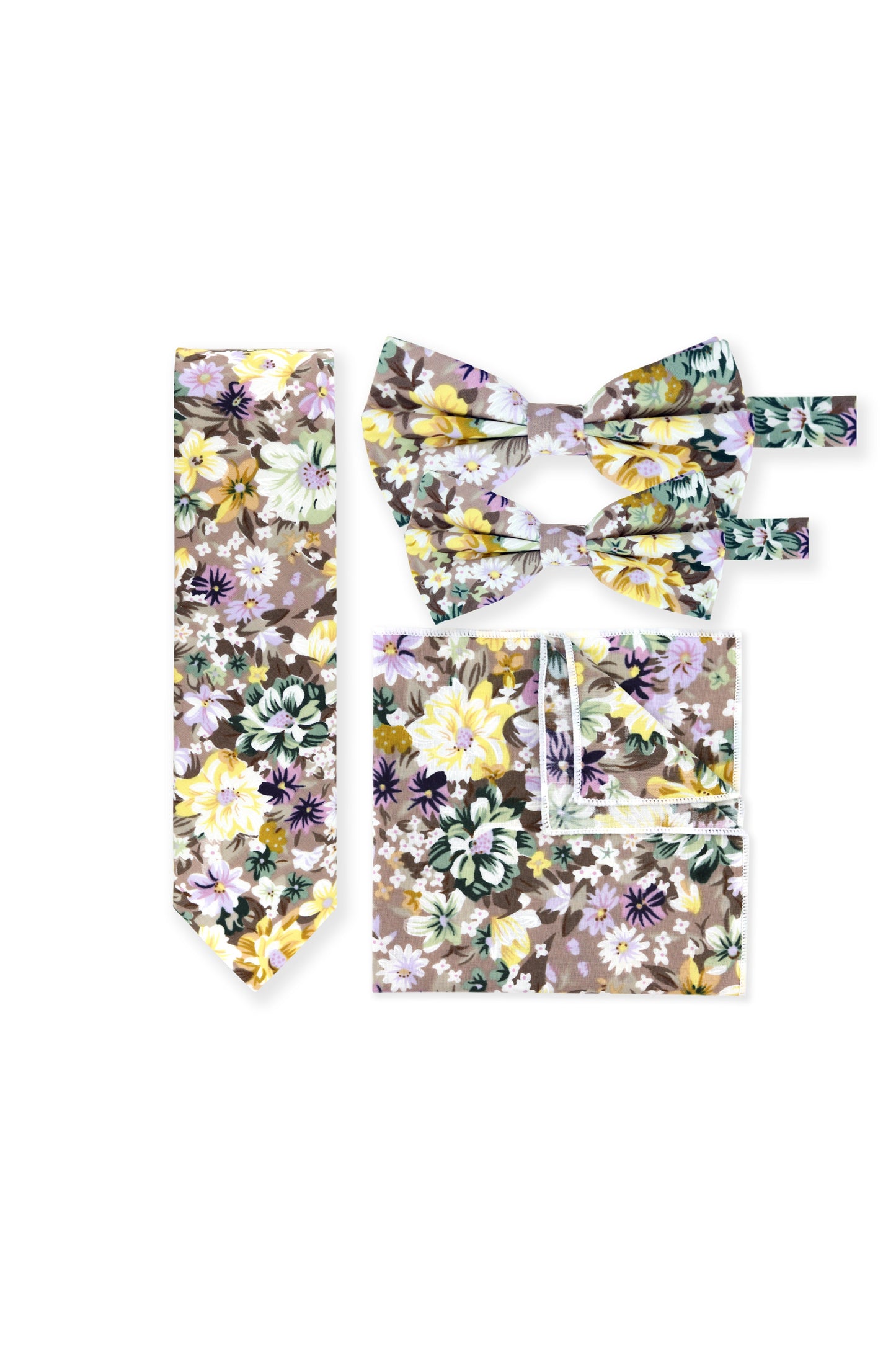 100% Cotton Floral Print Self-Tie Bow Tie - Brown & Yellow