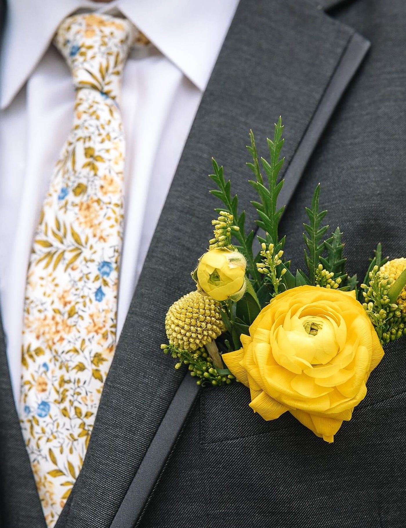 100% Cotton Floral Print Tie - Yellow