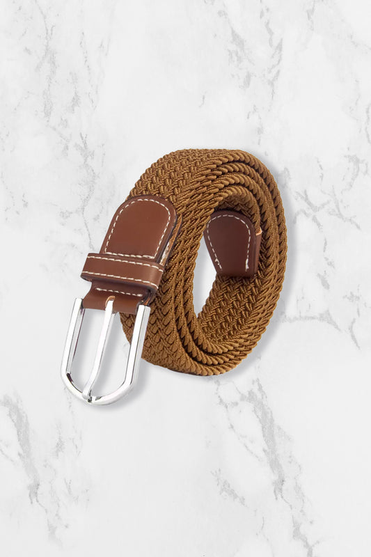 Woven Elasticated Belt - Light Brown