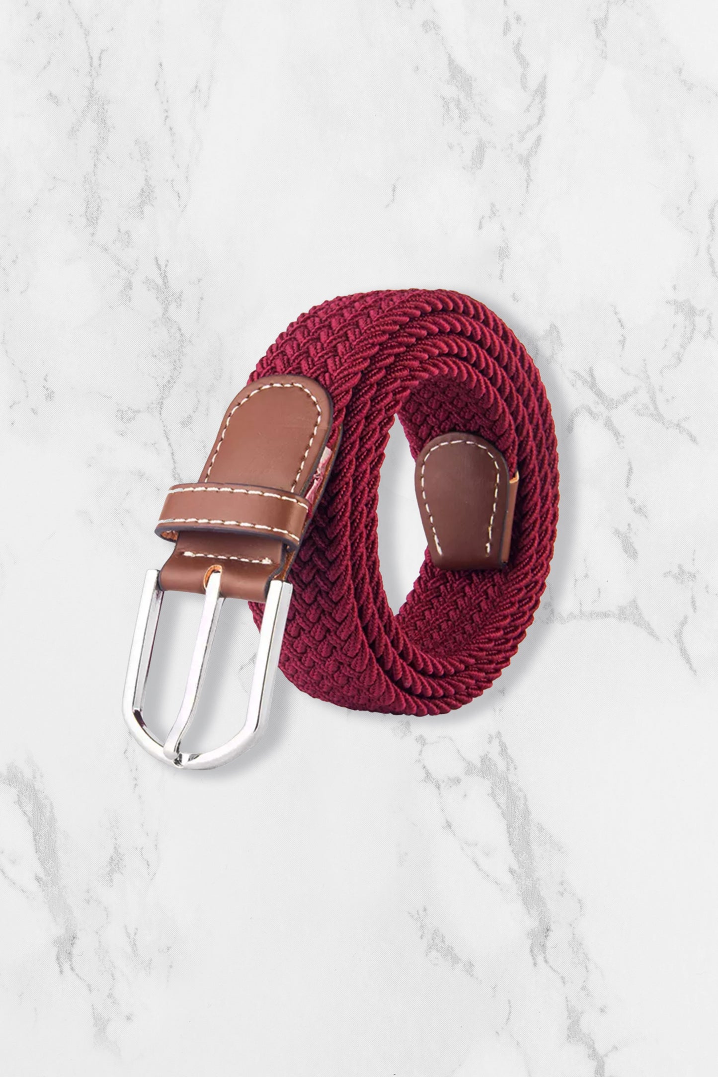 Woven Elasticated Belt - Burgundy Red