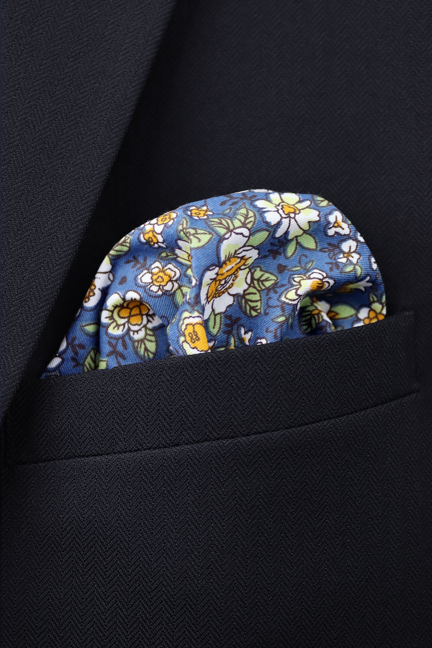 100% Cotton Floral Print Bow Tie - Blue & Yellow