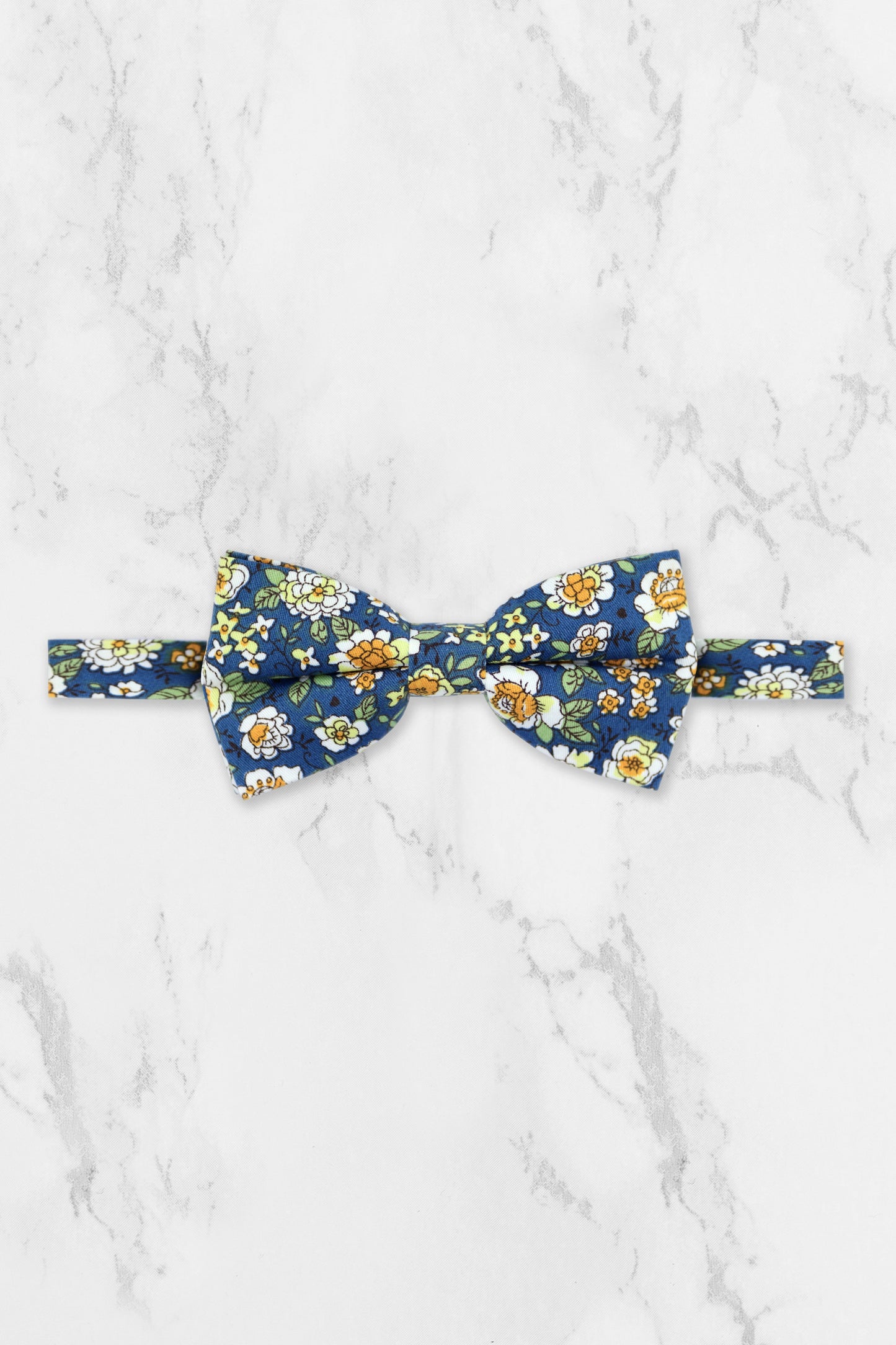 100% Cotton Floral Print Tie - Blue & Yellow