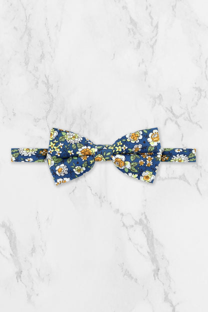 100% Cotton Floral Print Tie - Blue & Yellow