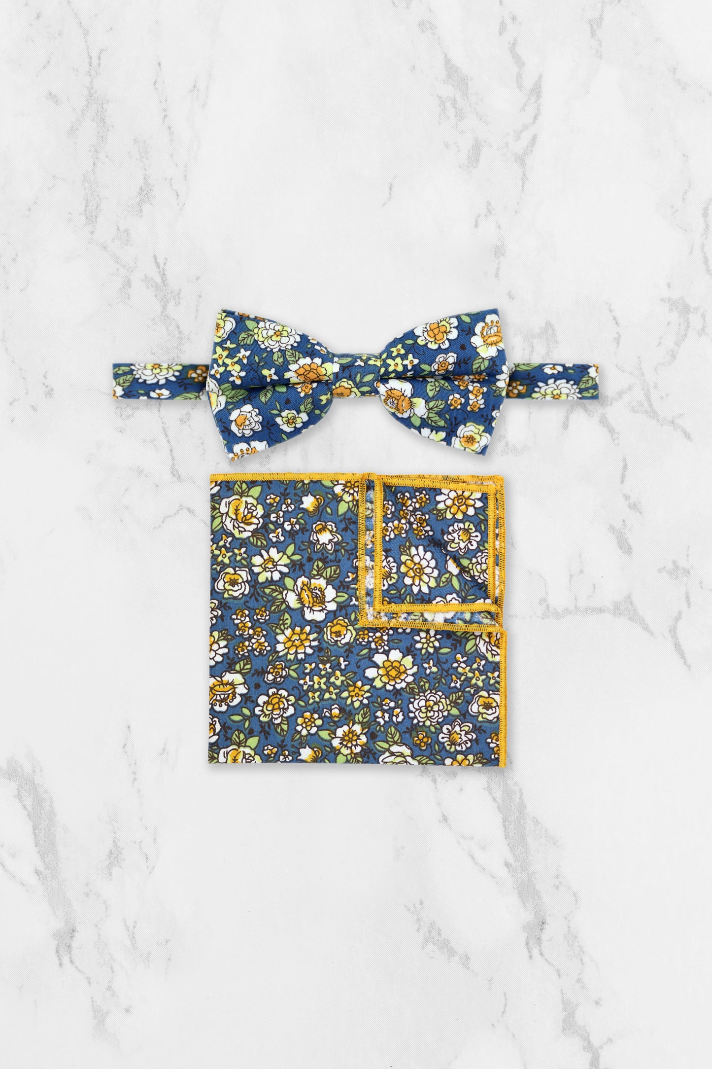 100% Cotton Floral Print Pocket Square - Blue & Yellow