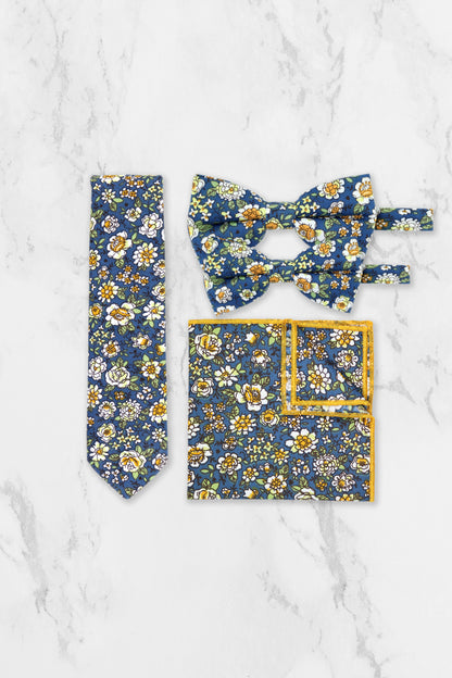 100% Cotton Floral Print Pocket Square - Blue & Yellow