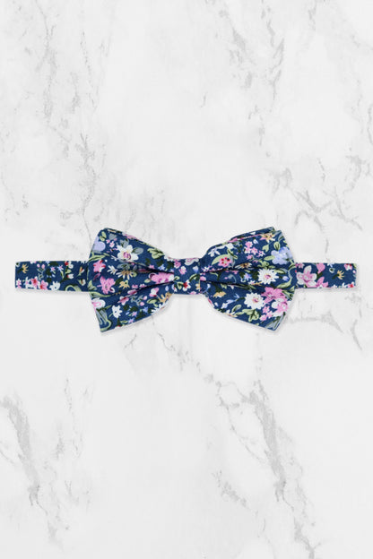 100% Cotton Floral Print Bow Tie - Blue & Pink