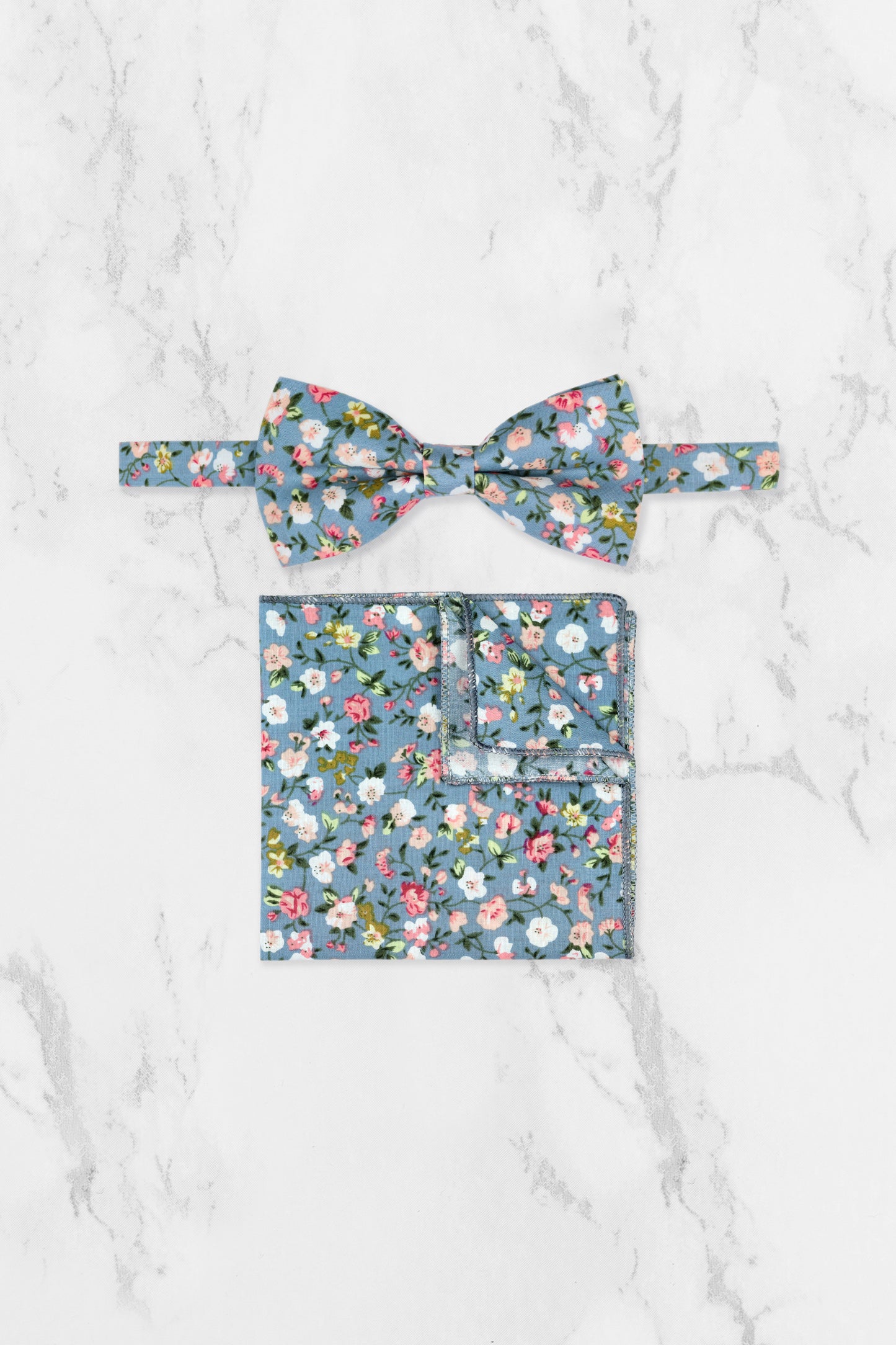 100% Cotton Floral Print Pocket Square - Blue & Pink