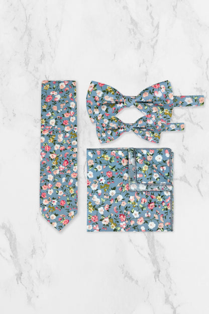 100% Cotton Floral Print Tie - Blue & Pink