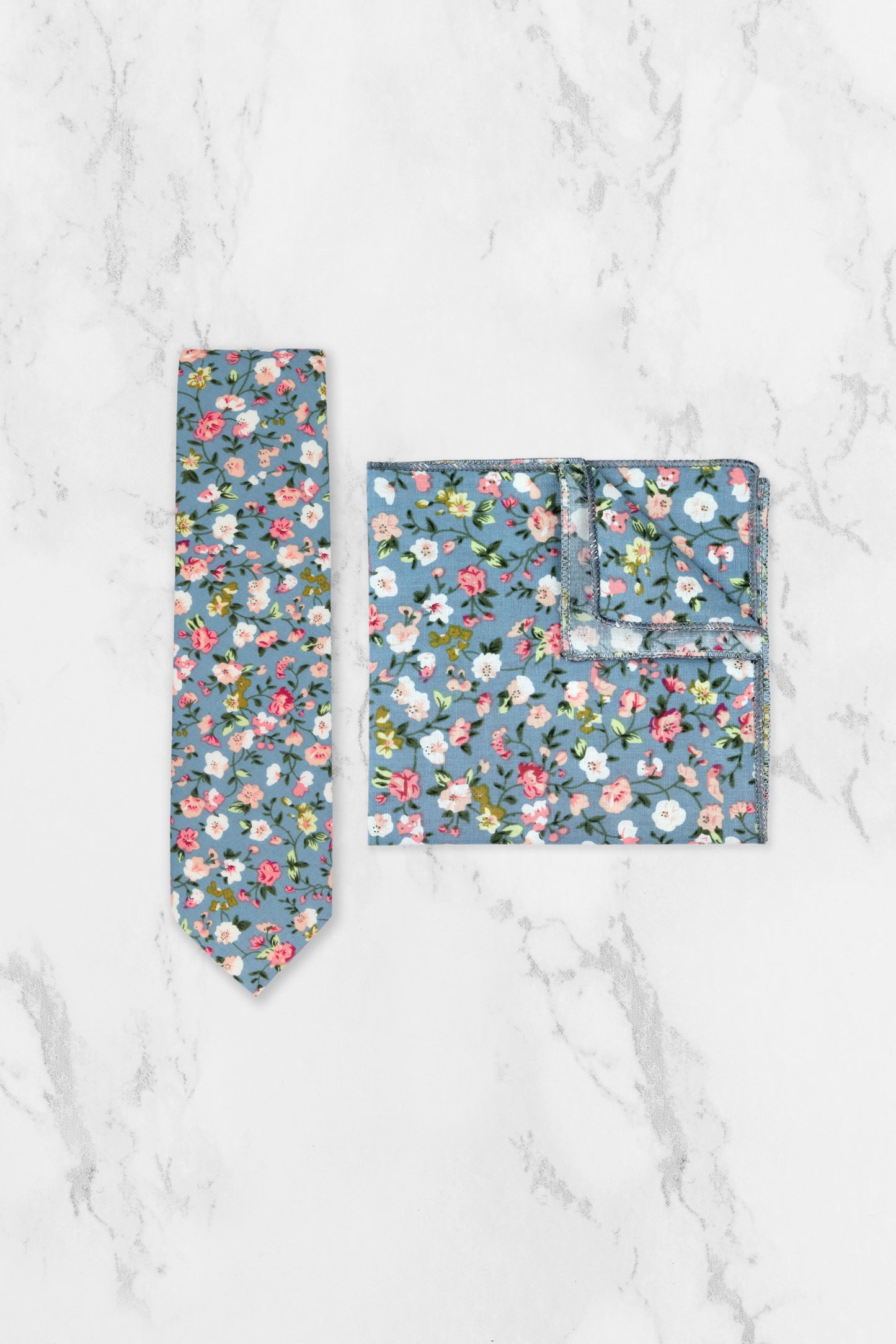 100% Cotton Floral Print Tie - Blue & Pink