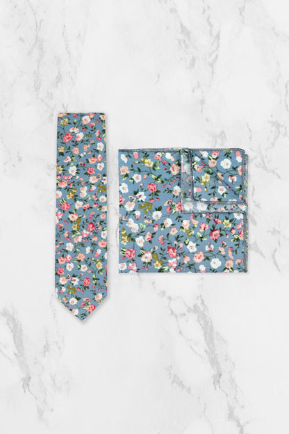 100% Cotton Floral Print Bow Tie - Blue & Pink