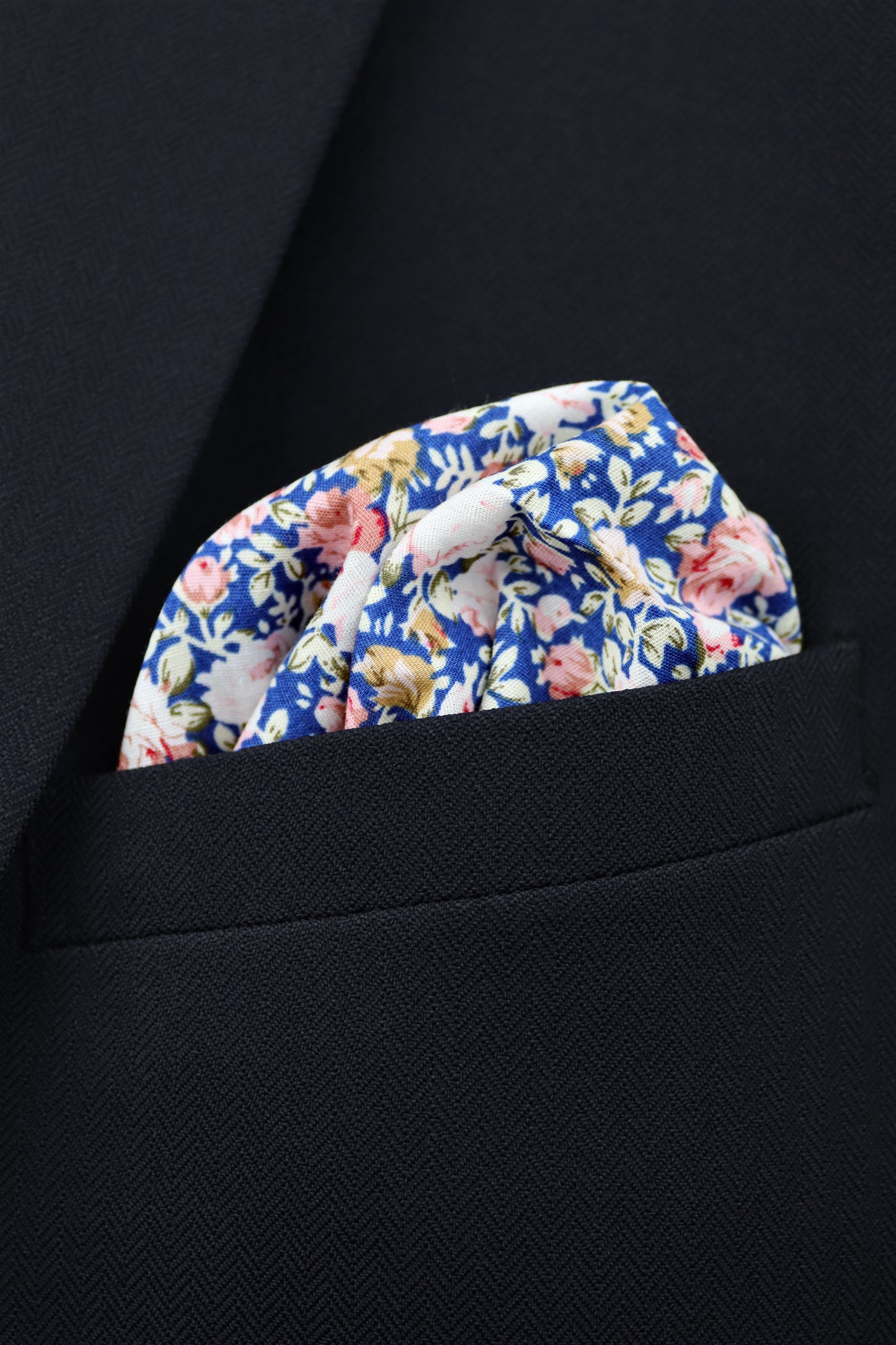 100% Cotton Floral Print Pocket Square - Blue & Pink