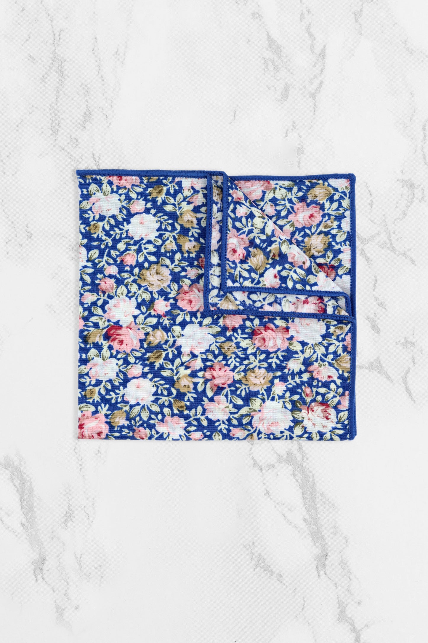 100% Cotton Floral Print Pocket Square - Blue & Pink