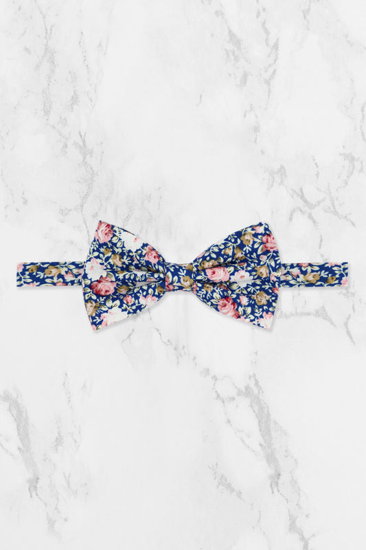 100% Cotton Floral Print Child Bow Tie - Blue & Pink