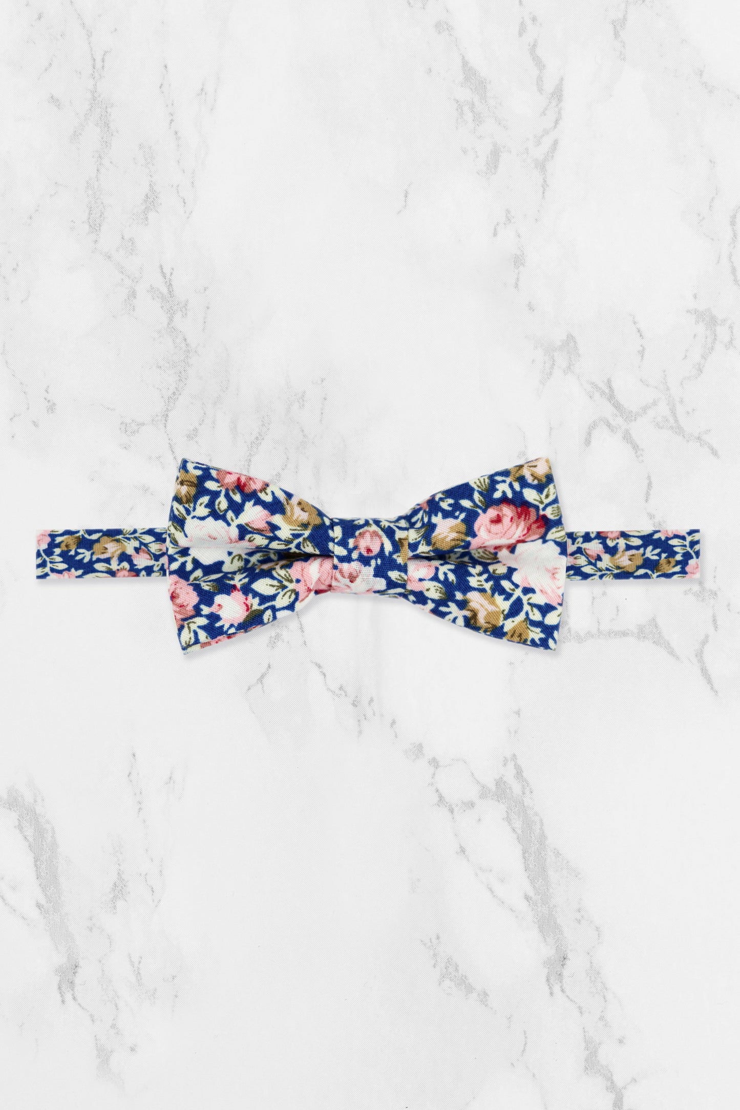 100% Cotton Floral Print Bow Tie - Blue & Pink