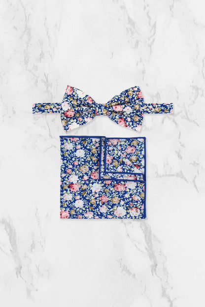 100% Cotton Floral Print Tie - Blue & Pink