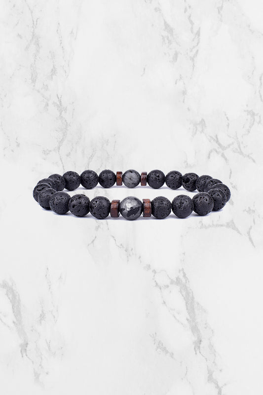 Volcanic Lava Stone Bracelet - Black & Silver