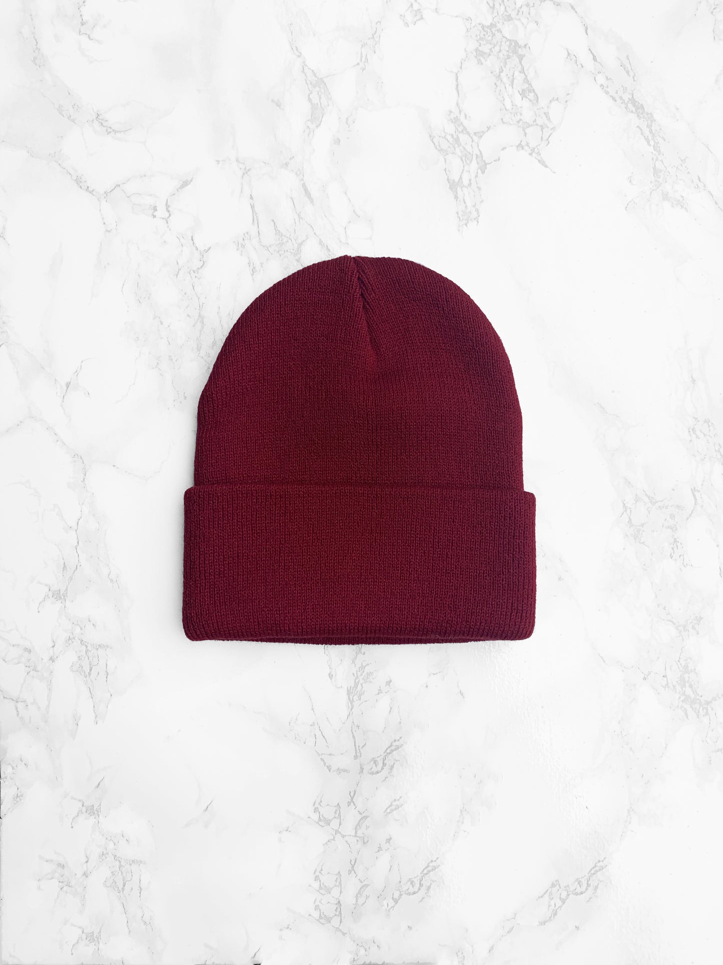 Ribbed Turn Up Beanie - Burgundy Red