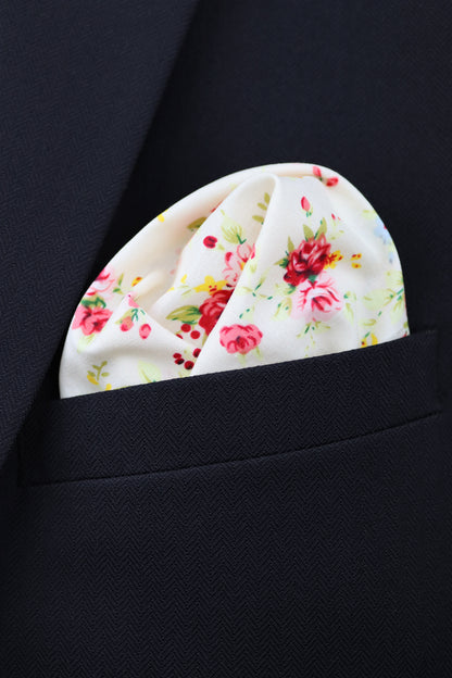 100% Cotton Floral Print Tie - Cream & Pink