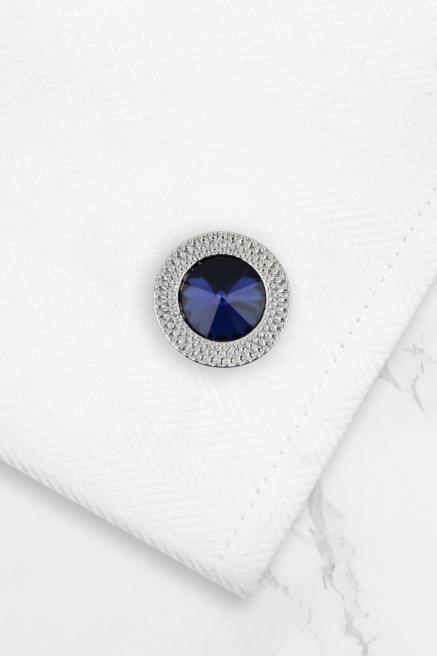 Cufflinks - Silver & Navy Blue