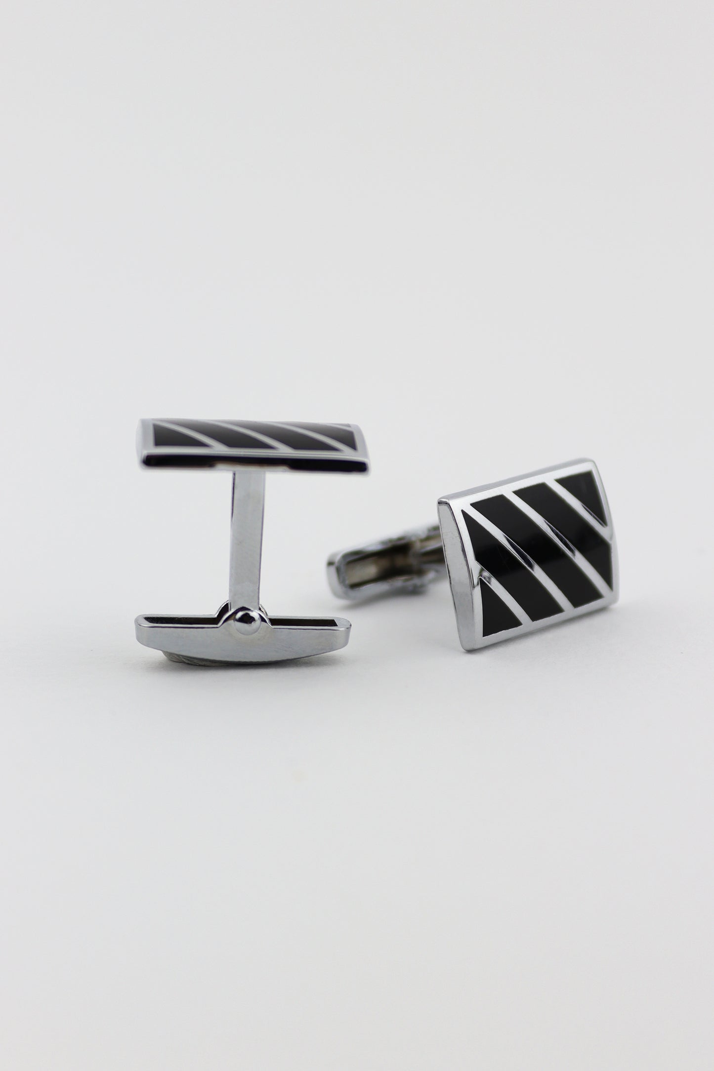 Cufflinks - Silver & Black Rectangle