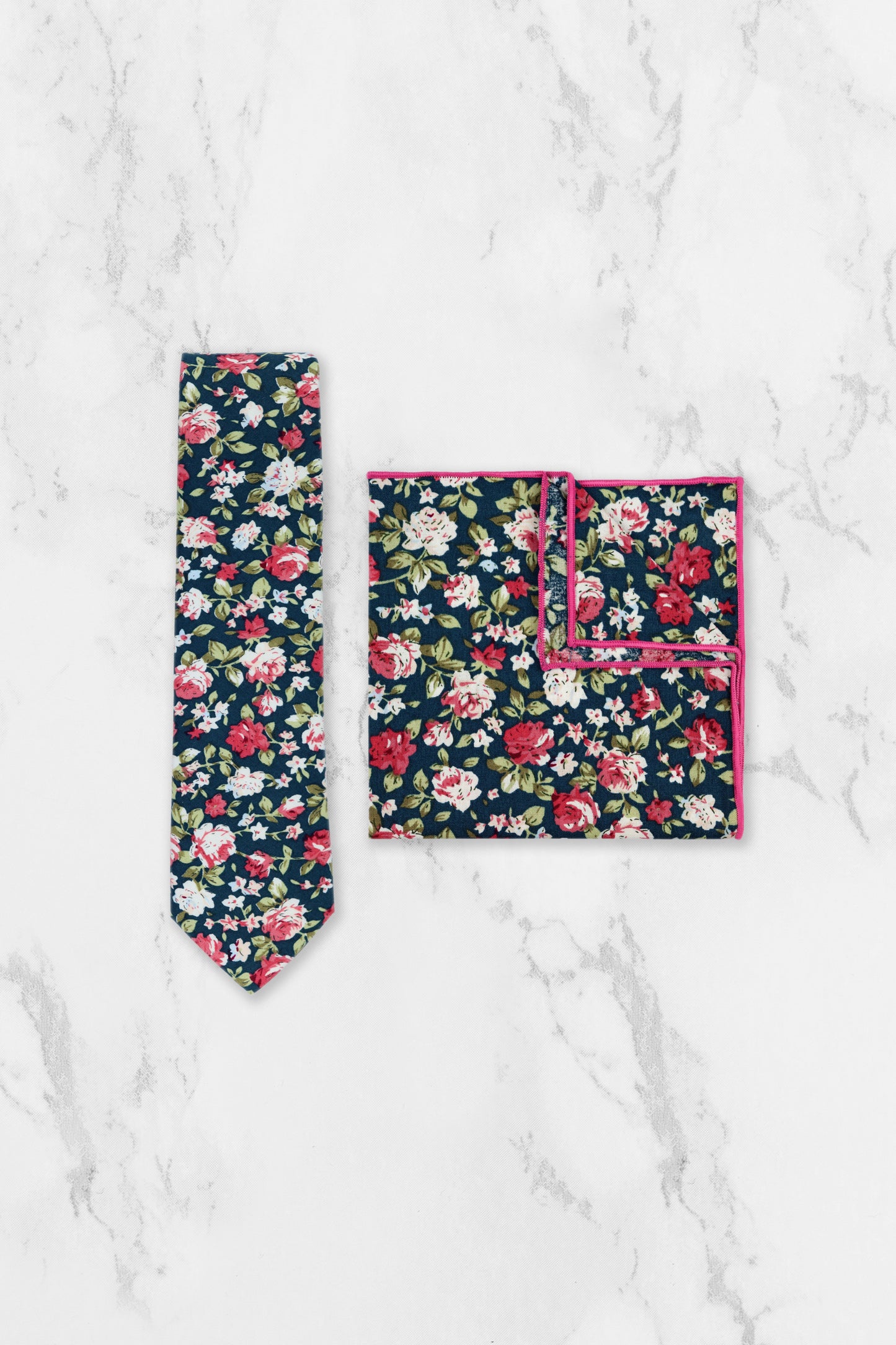 100% Cotton Floral Print Tie - Green & Pink