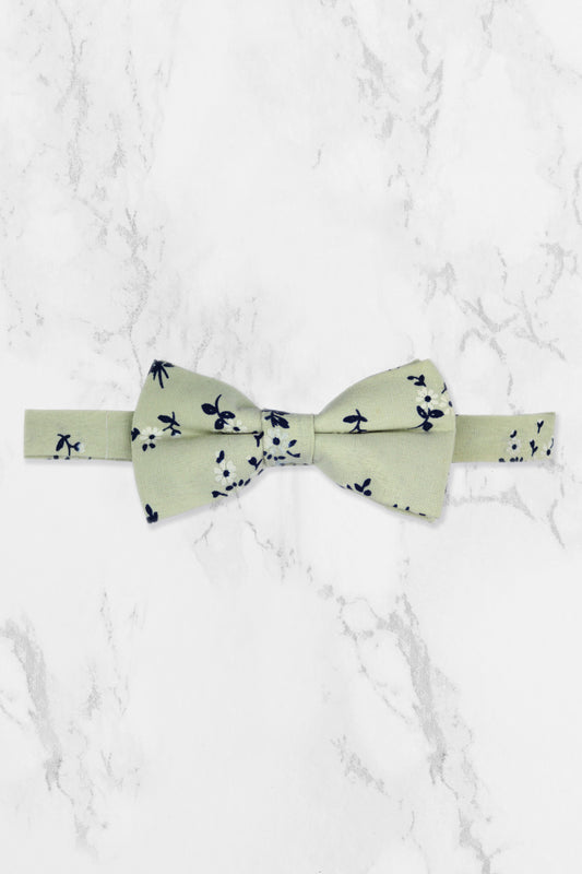 100% Cotton Floral Print Child Bow Tie - Sage Green & Navy