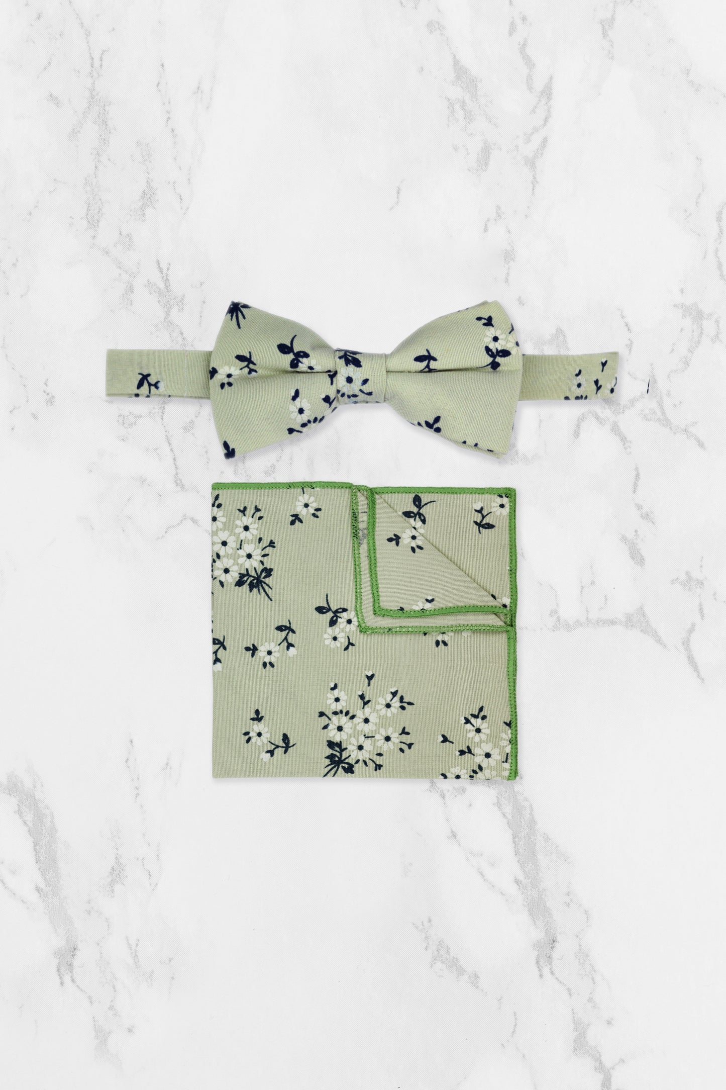 100% Cotton Floral Print Child Bow Tie - Sage Green & Navy