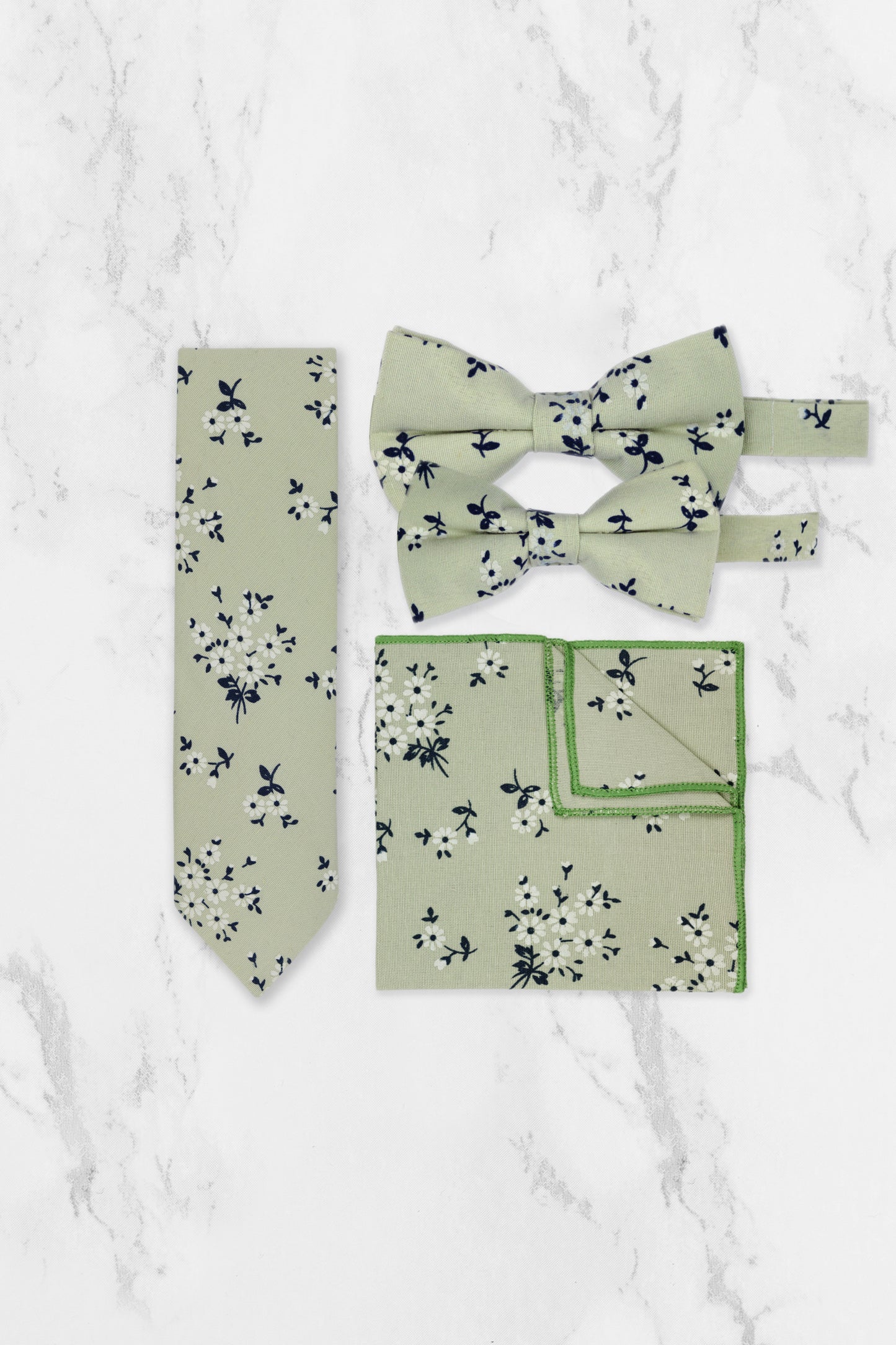 100% Cotton Floral Print Child Bow Tie - Sage Green & Navy