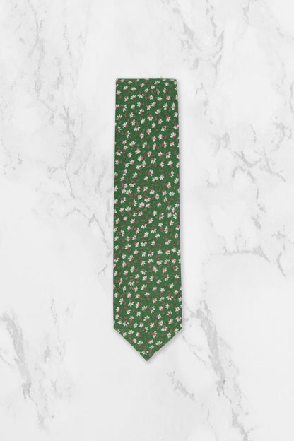 100% Cotton Floral Print Pocket Square - Green & White