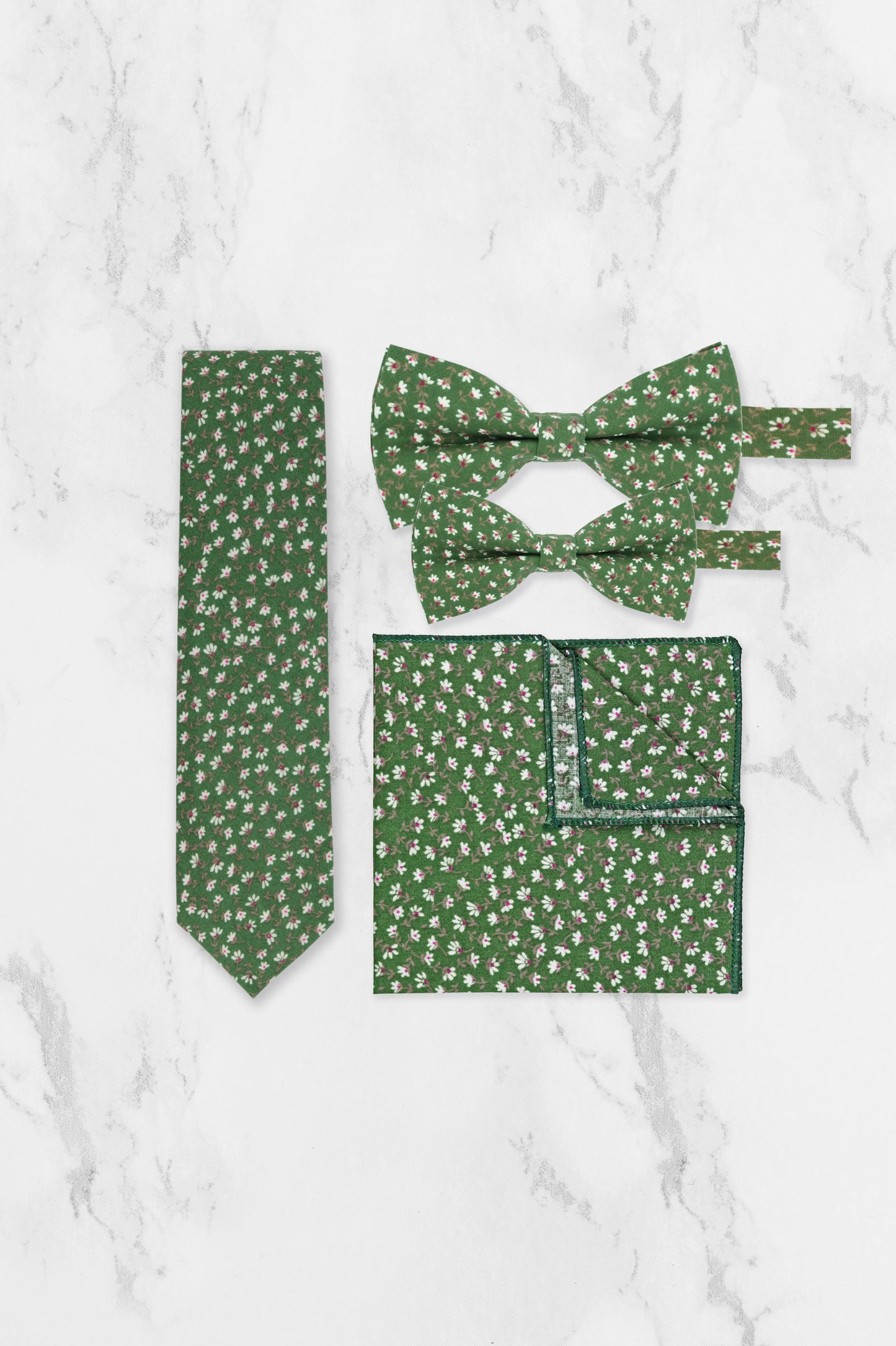 100% Cotton Floral Print Pocket Square - Green & White