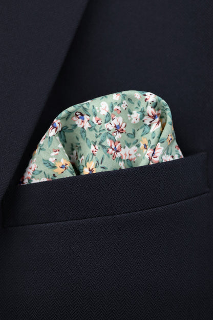 100% Cotton Floral Print Tie - Sage Green