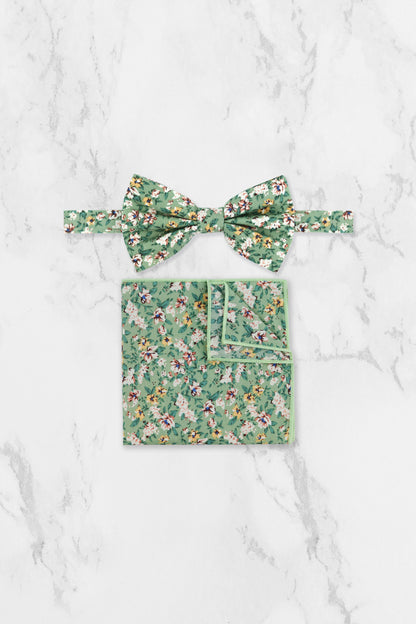 100% Cotton Floral Print Tie - Sage Green