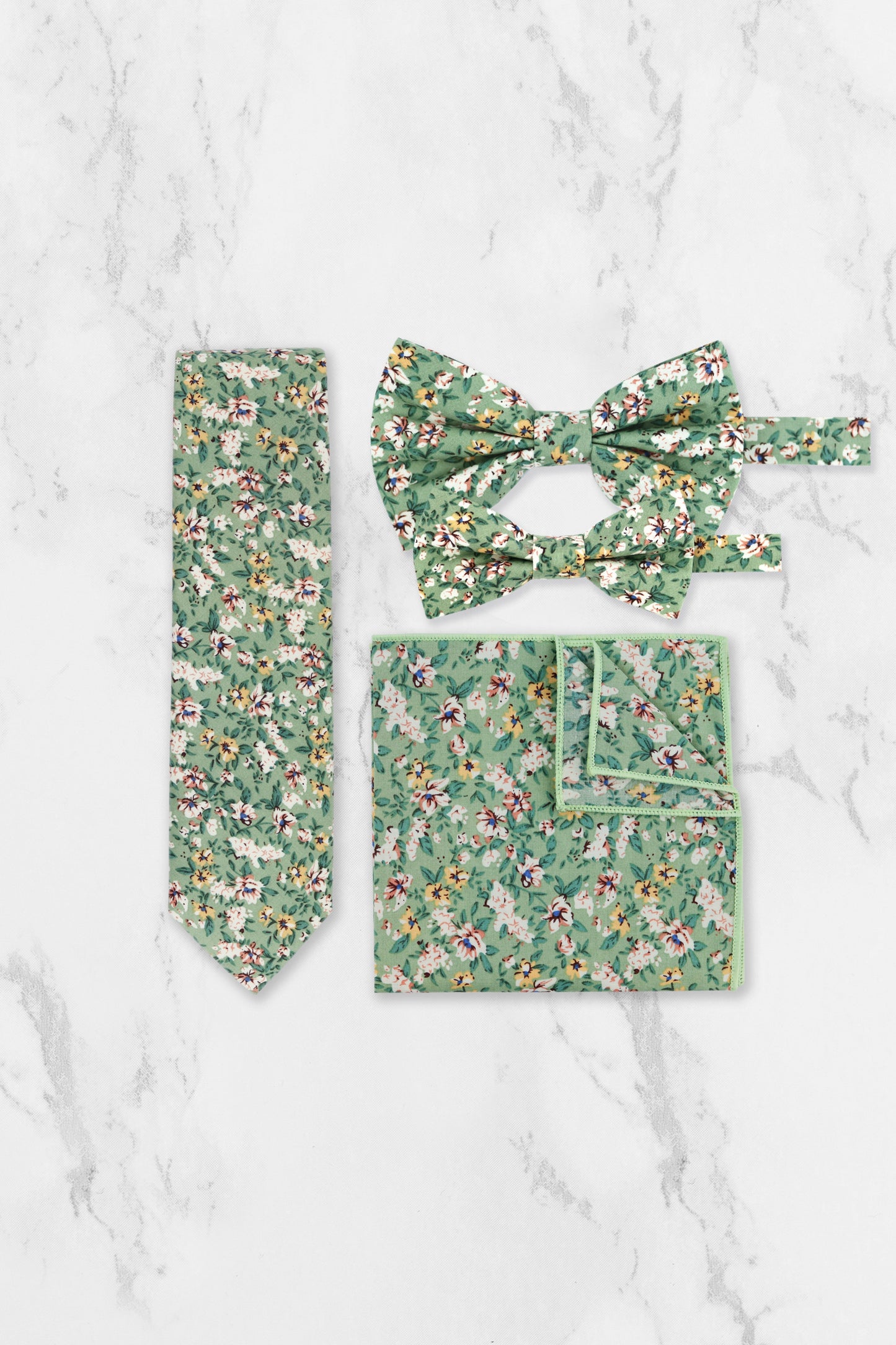 100% Cotton Floral Print Tie - Sage Green