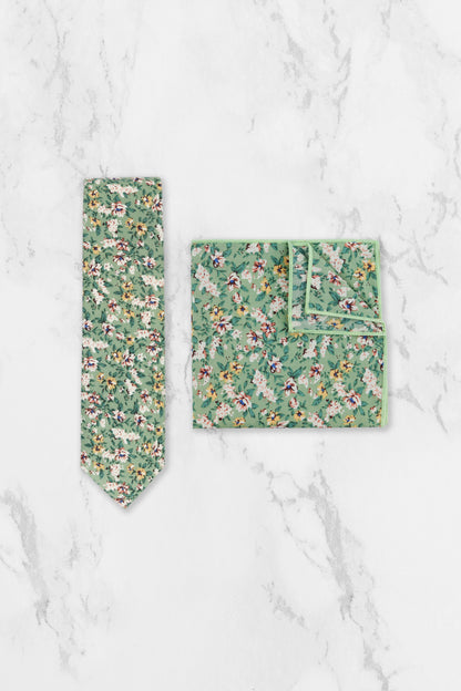 100% Cotton Floral Print Bow Tie - Sage Green