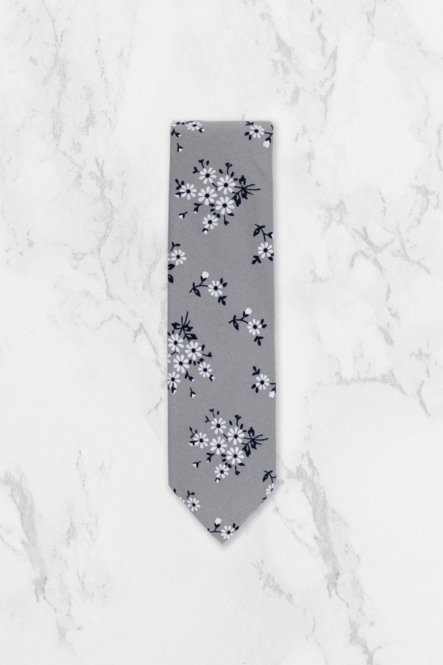 100% Cotton Floral Print Bow Tie - Grey & Navy