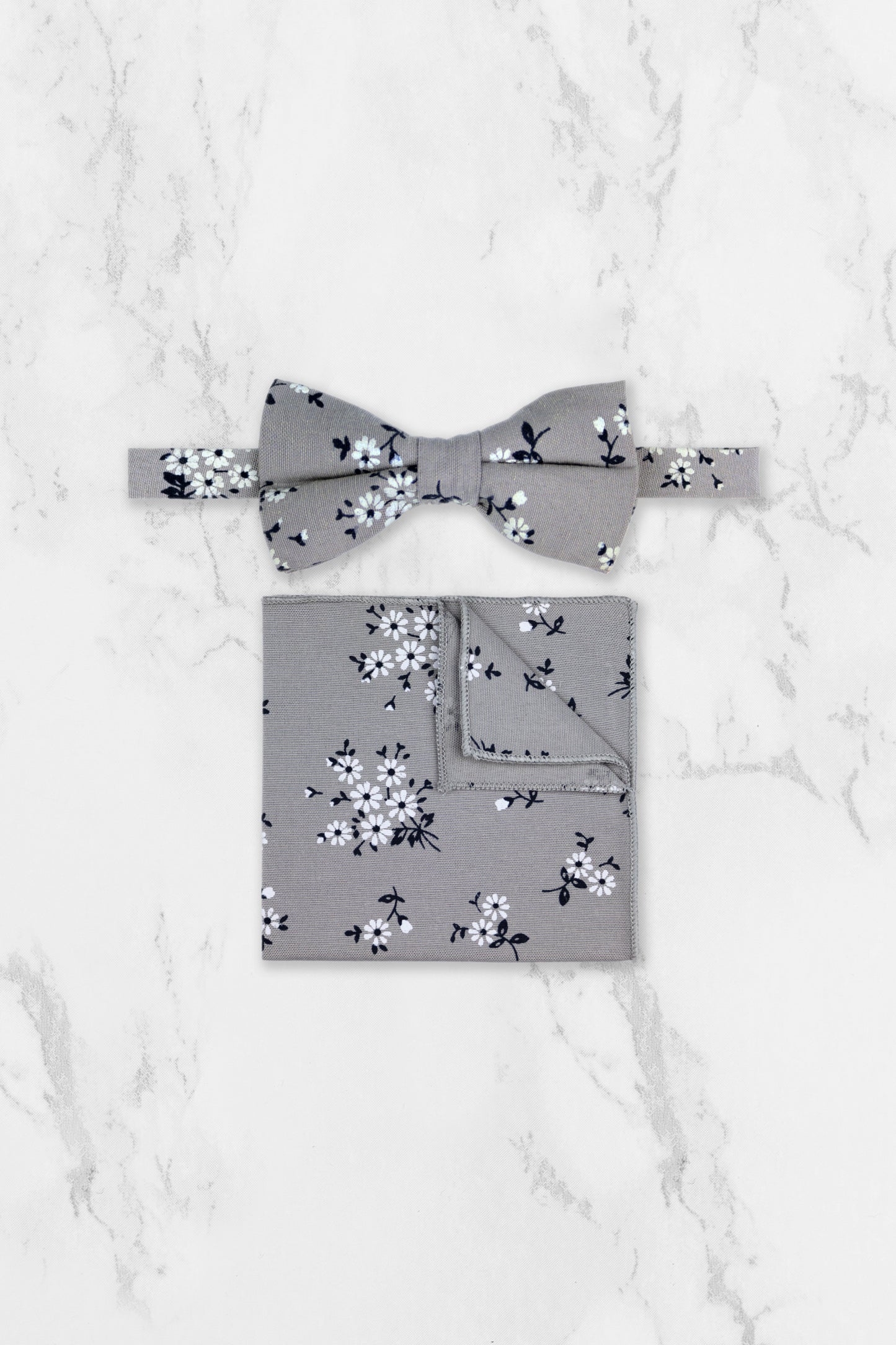 100% Cotton Floral Print Child Bow Tie - Grey & Navy